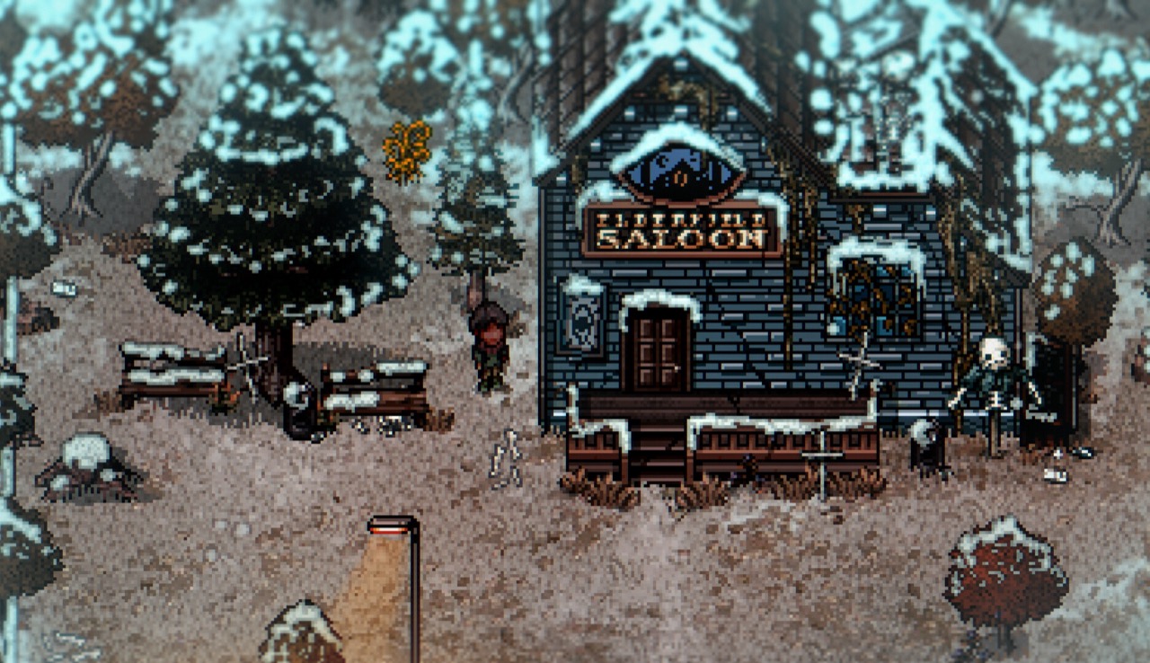 Official Welcome to Elderfield screenshot of the player talking to a neighbour on an autumn street